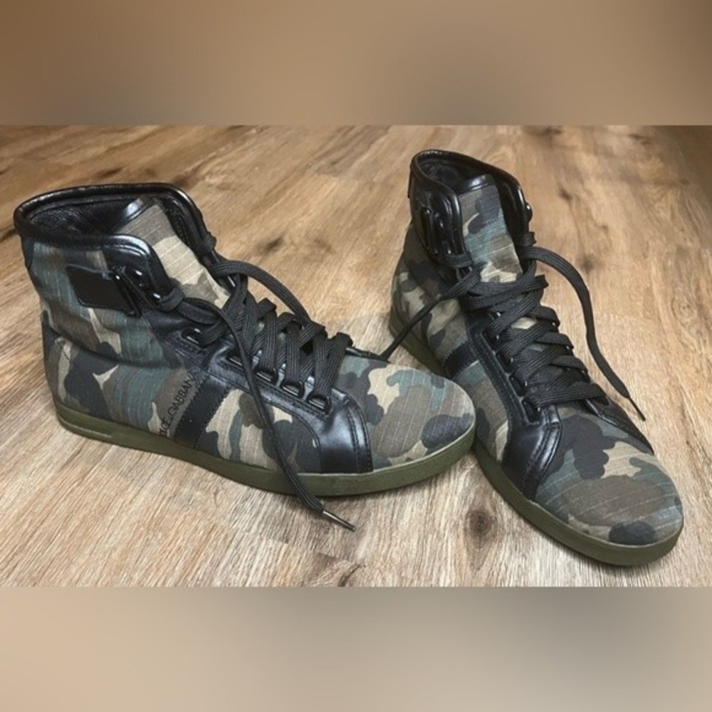 Dolce & Gabbana Mens High Top Sneakers Camouflage Green Camo D&G Size 7